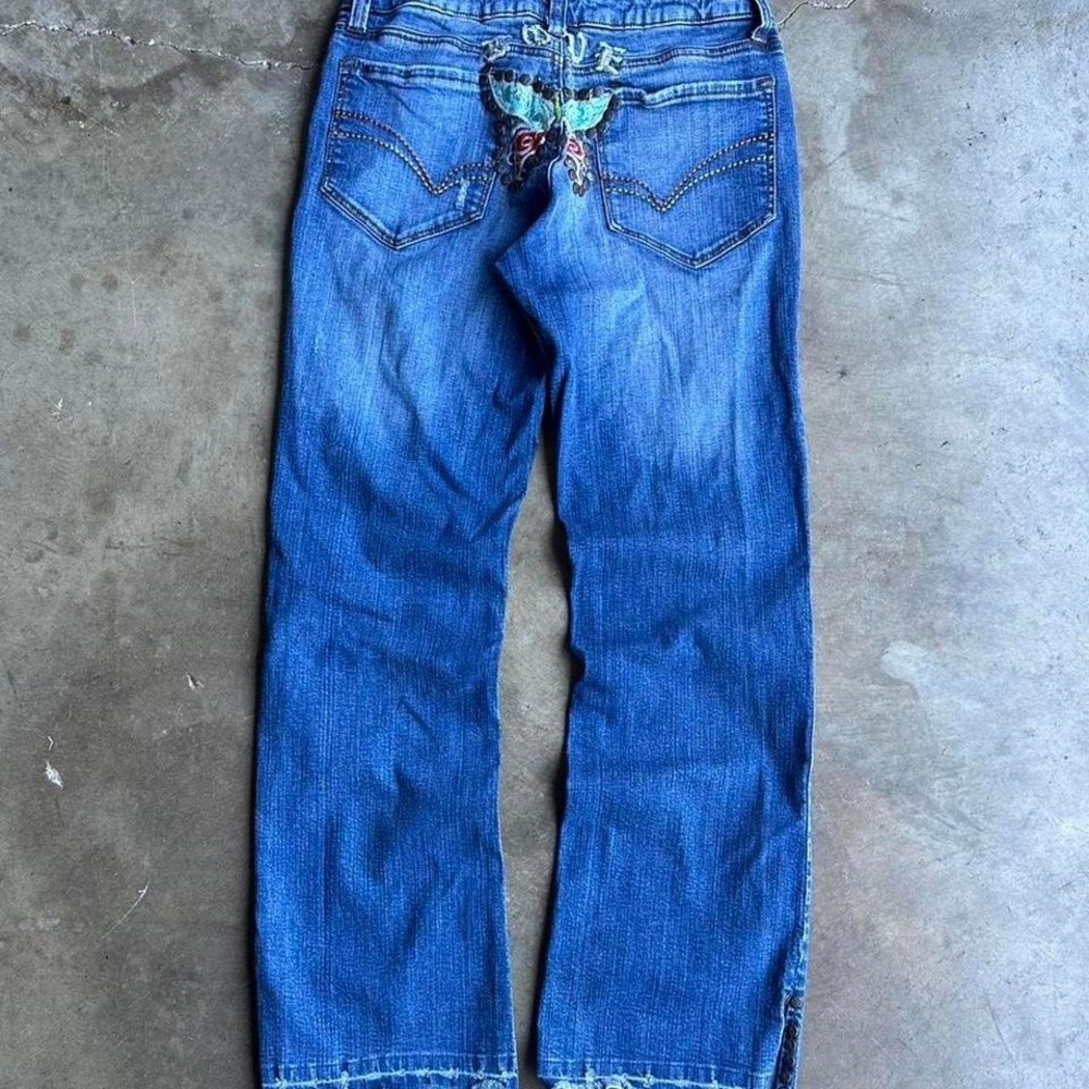 vintage y2k Embroidered butterfly blue jeans